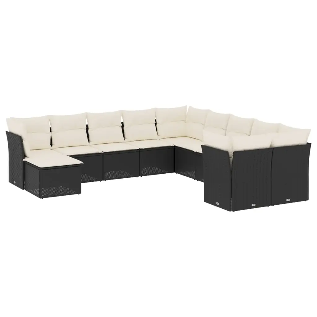 11 Piece Garden Sofa Set with Cushions Black Poly Rattan 3250445 - Furniture