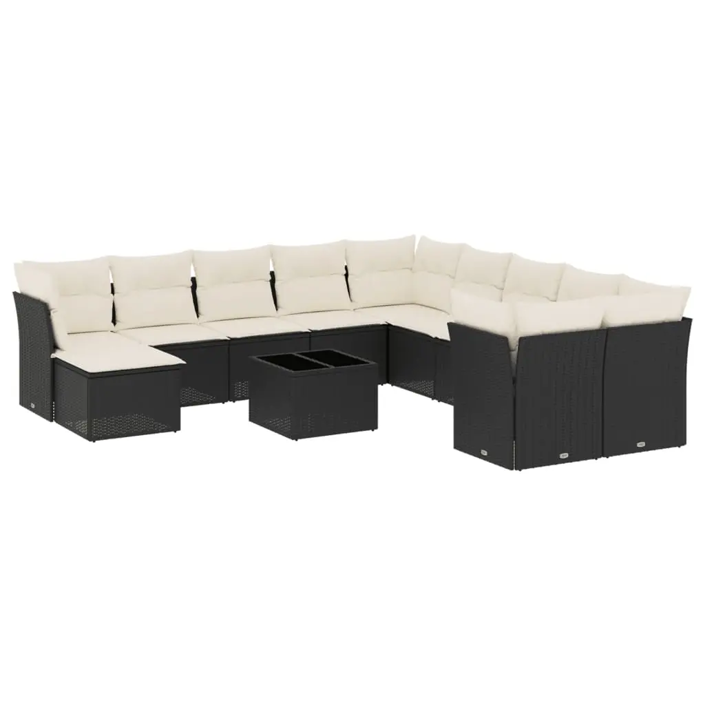 12 Piece Garden Sofa Set with Cushions Black Poly Rattan 3250455 - Furniture