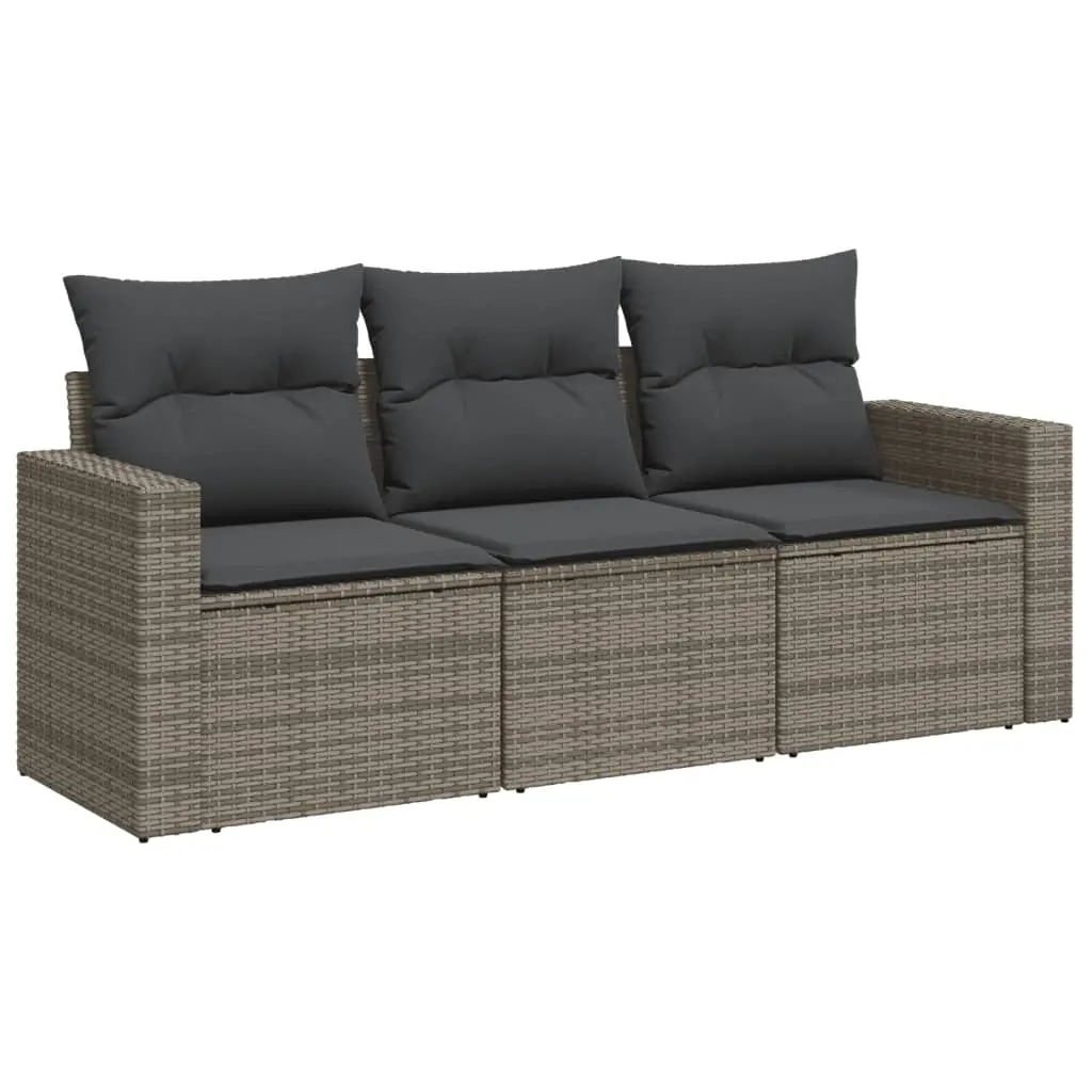 3 Piece Garden Sofa Set with Cushions Grey Poly Rattan 3250997 - Furniture