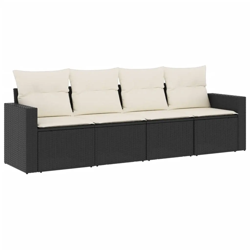 4 Piece Garden Sofa Set with Cushions Black Poly Rattan 3251013 - Furniture