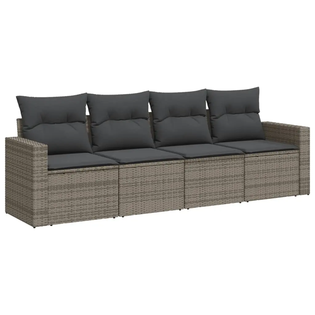 4 Piece Garden Sofa Set with Cushions Grey Poly Rattan 3251017 - Furniture