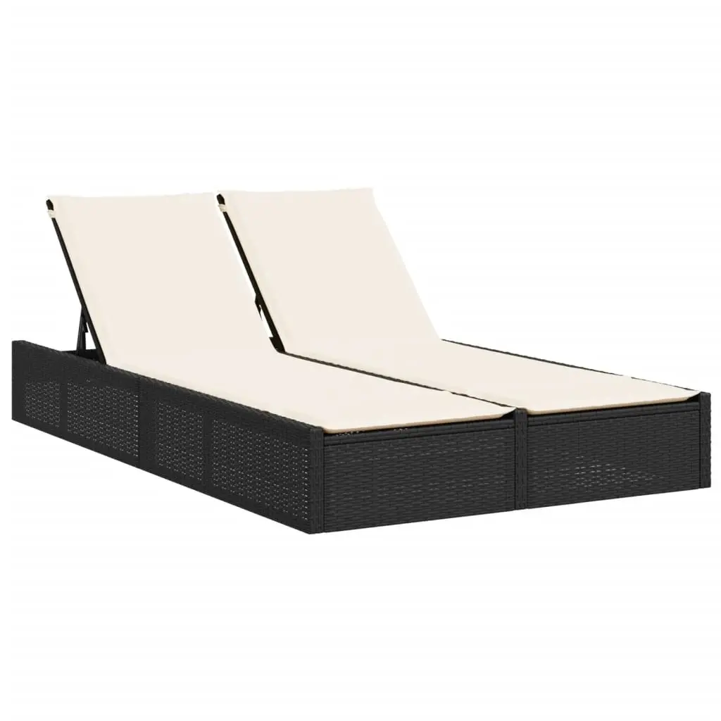 Double Sun Lounger with Cushions Black Poly Rattan 368628 - Up to 65% off Outdoor Furniture