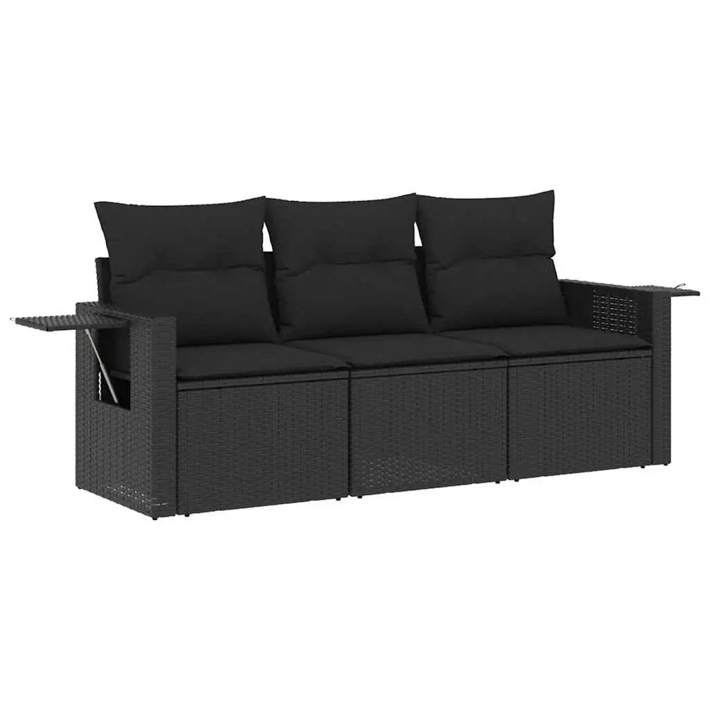 3 Piece Garden Sofa Set with Cushions Black Poly Rattan 3219854 - Furniture