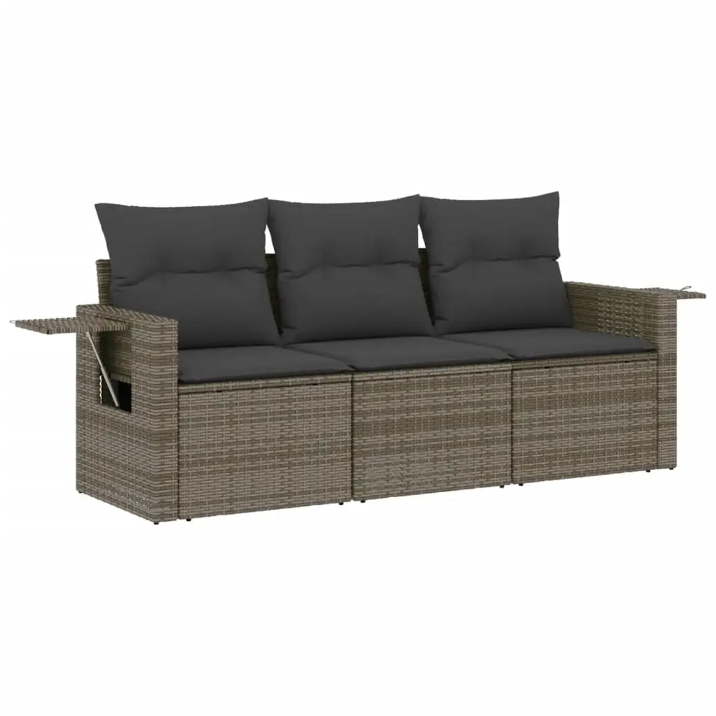 3 Piece Garden Sofa Set with Cushions Grey Poly Rattan 3219859 - Furniture