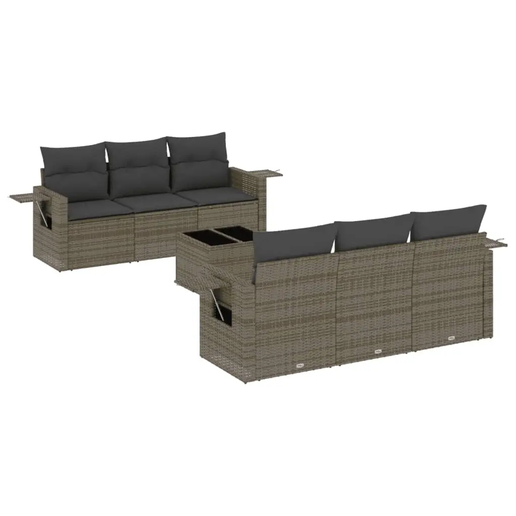 7 Piece Garden Sofa Set with Cushions Grey Poly Rattan 3219909 - Furniture