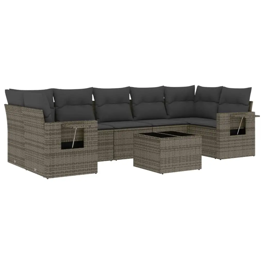 8 Piece Garden Sofa Set with Cushions Grey Poly Rattan 3219939 - Furniture