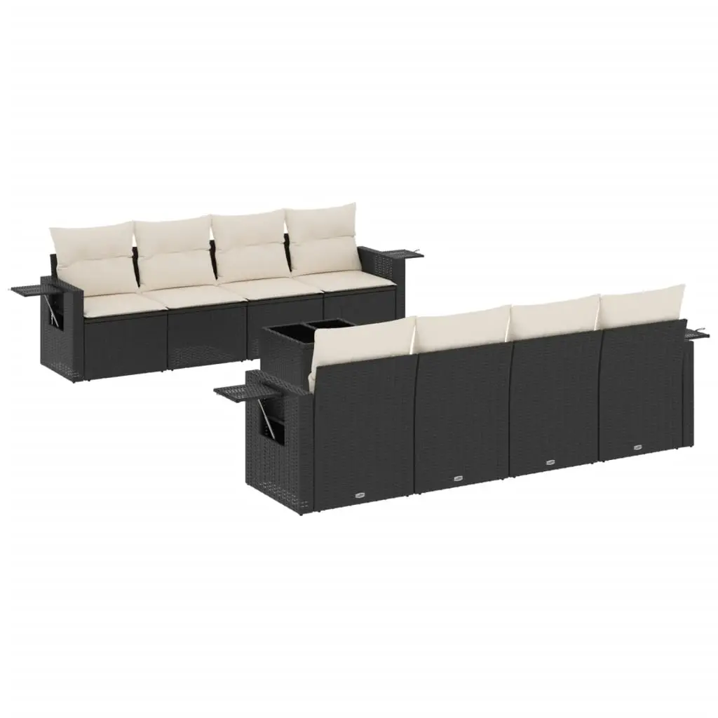 9 Piece Garden Sofa Set with Cushions Black Poly Rattan 3219945 - Furniture