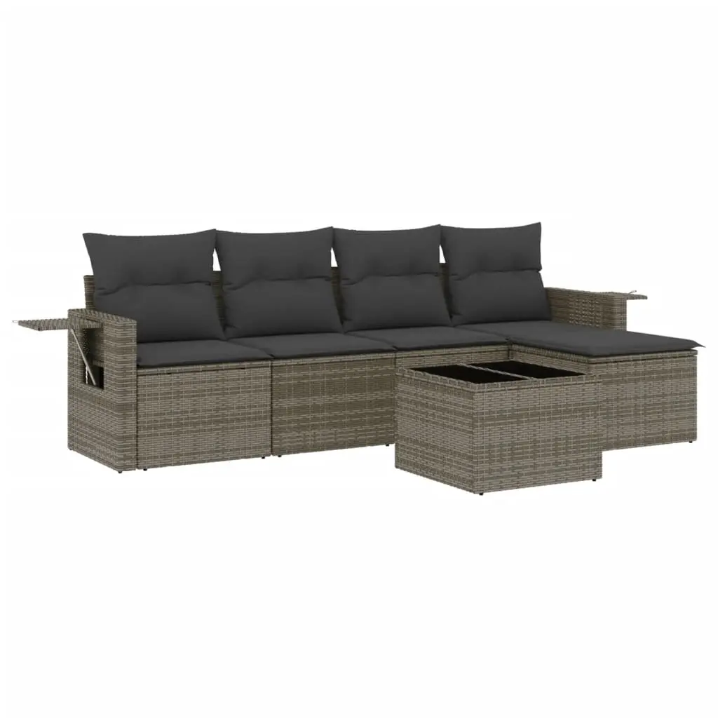 6 Piece Garden Sofa Set with Cushions Grey Poly Rattan 3220099 - Furniture