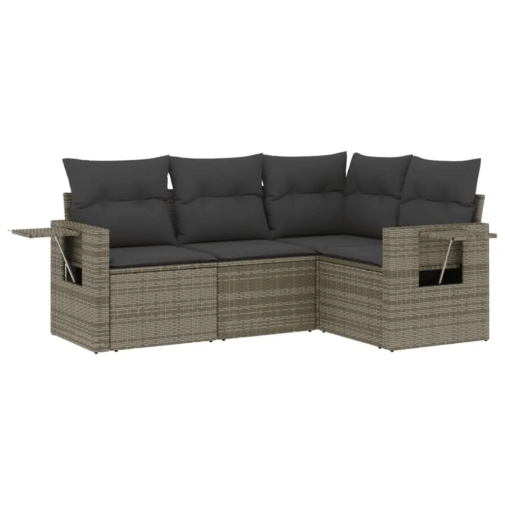 4 Piece Garden Sofa Set with Cushions Grey Poly Rattan 3220109 - Furniture