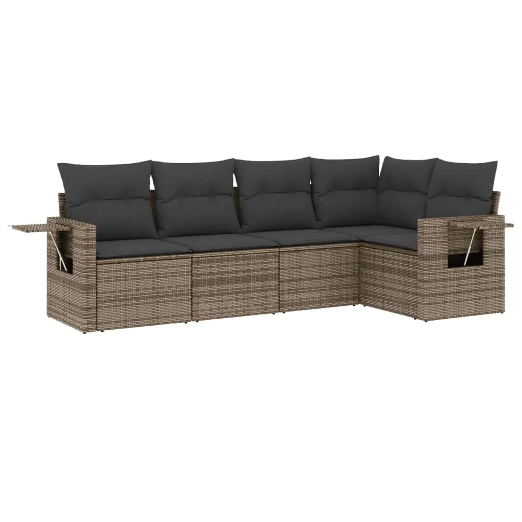 5 Piece Garden Sofa Set with Cushions Grey Poly Rattan 3220129 - Furniture
