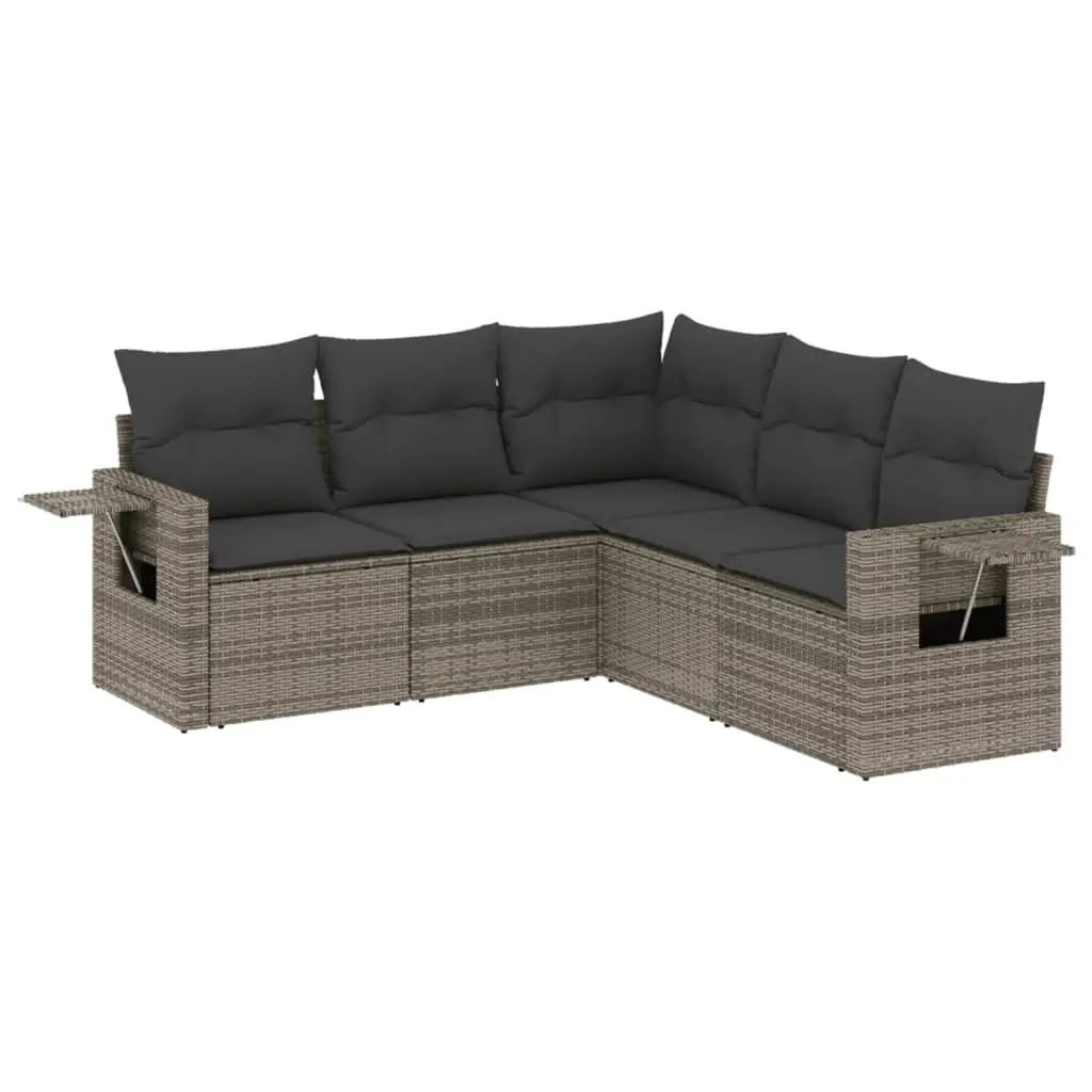 5 Piece Garden Sofa Set with Cushions Grey Poly Rattan 3220149 - Furniture