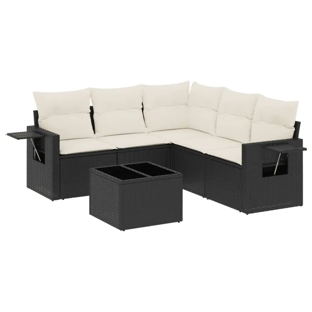6 Piece Garden Sofa Set with Cushions Black Poly Rattan 3220155 - Furniture