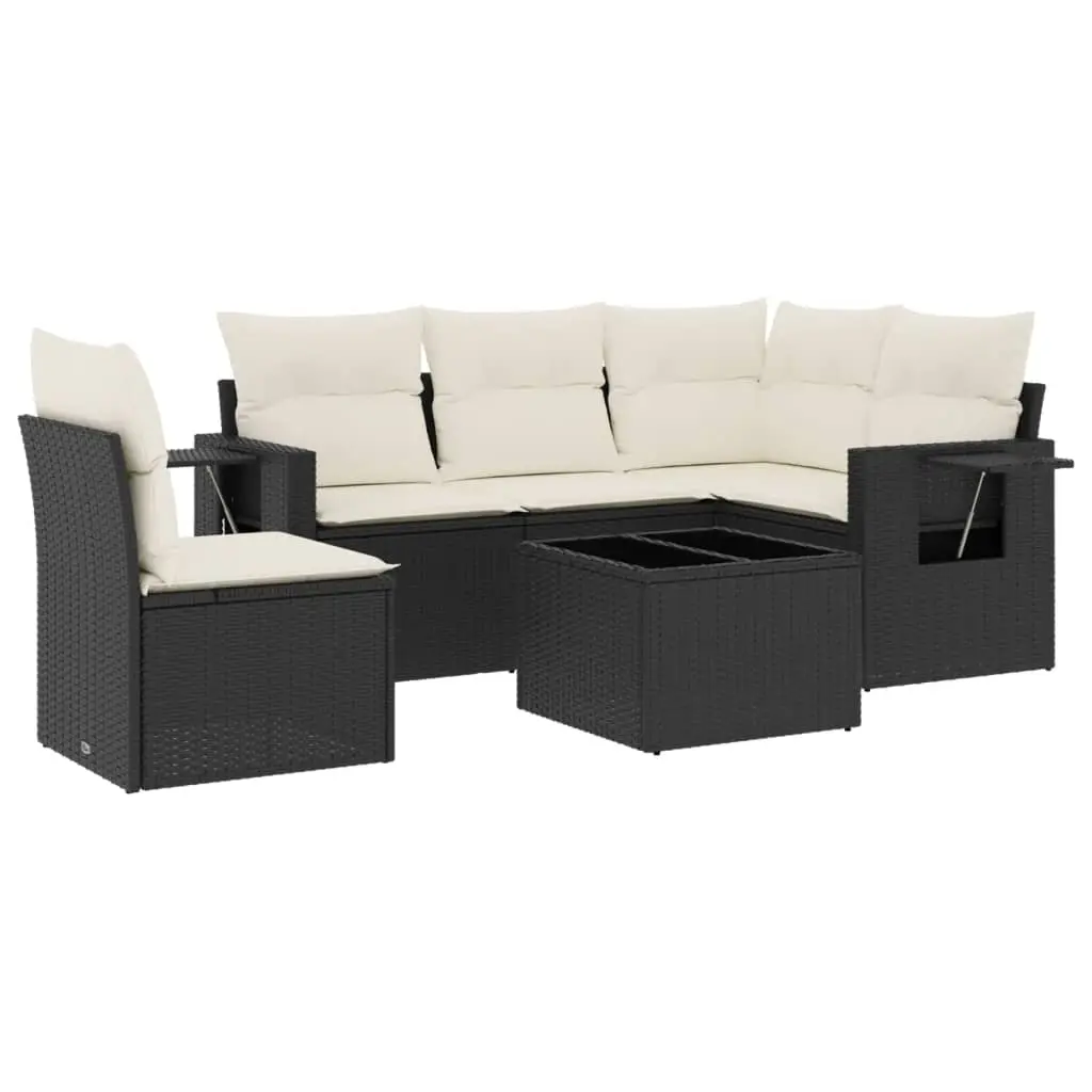 6 Piece Garden Sofa Set with Cushions Black Poly Rattan 3220175 - Furniture
