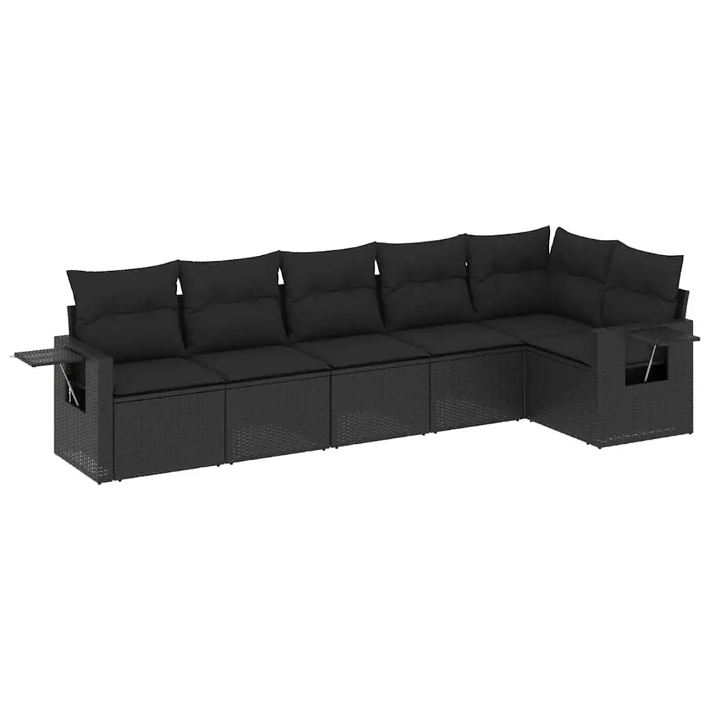 6 Piece Garden Sofa Set with Cushions Black Poly Rattan 3220184 - Furniture