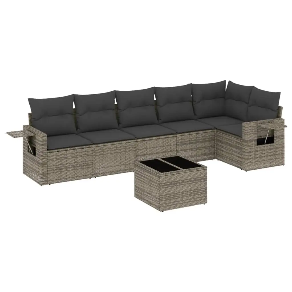 7 Piece Garden Sofa Set with Cushions Grey Poly Rattan 3220199 - Furniture