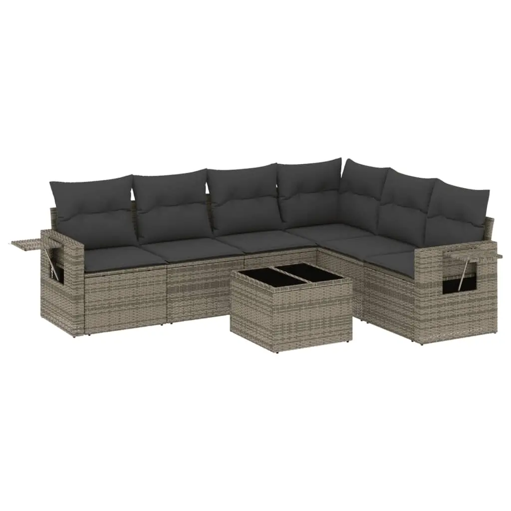 7 Piece Garden Sofa Set with Cushions Grey Poly Rattan 3220219 - Furniture