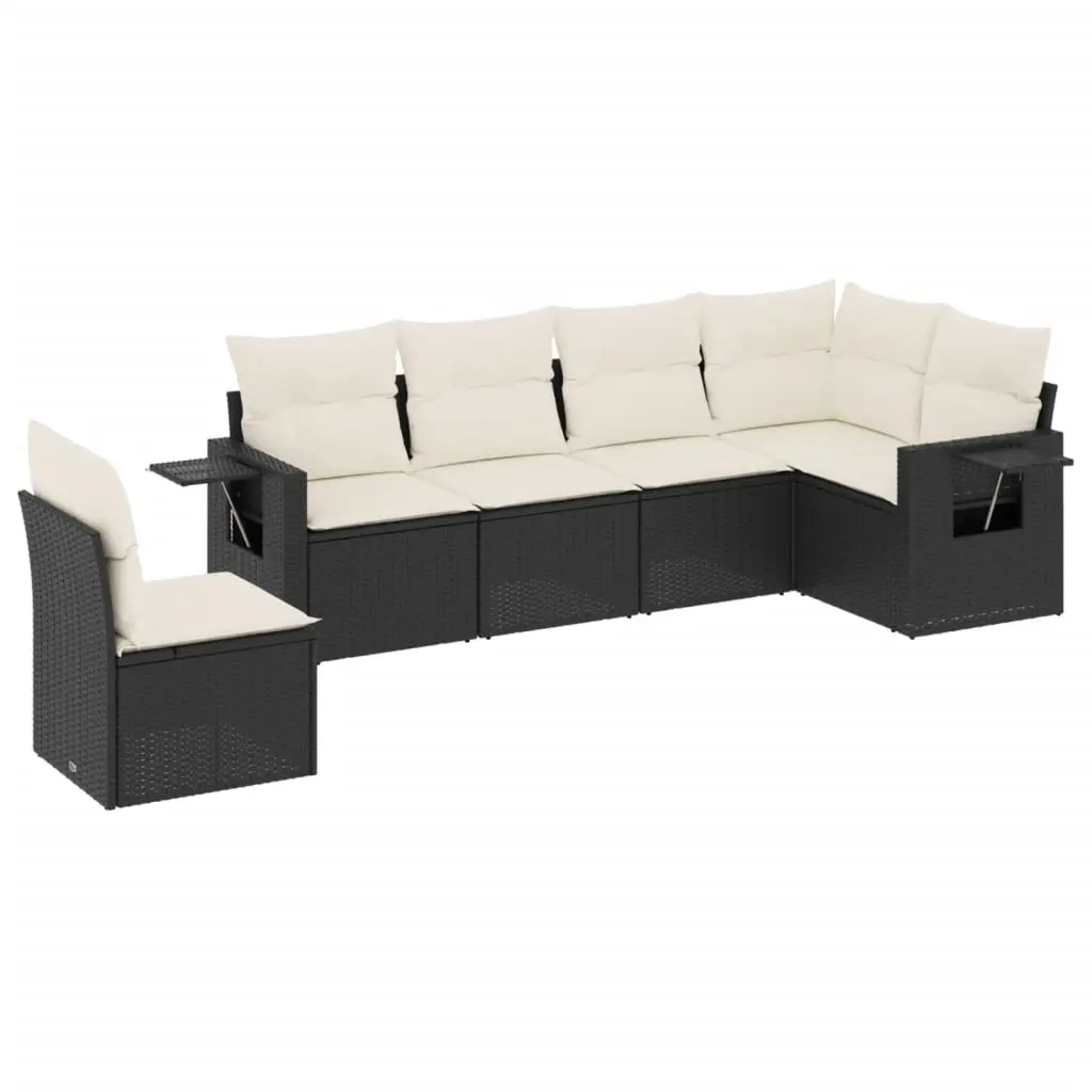 6 Piece Garden Sofa Set with Cushions Black Poly Rattan 3220225 - Furniture