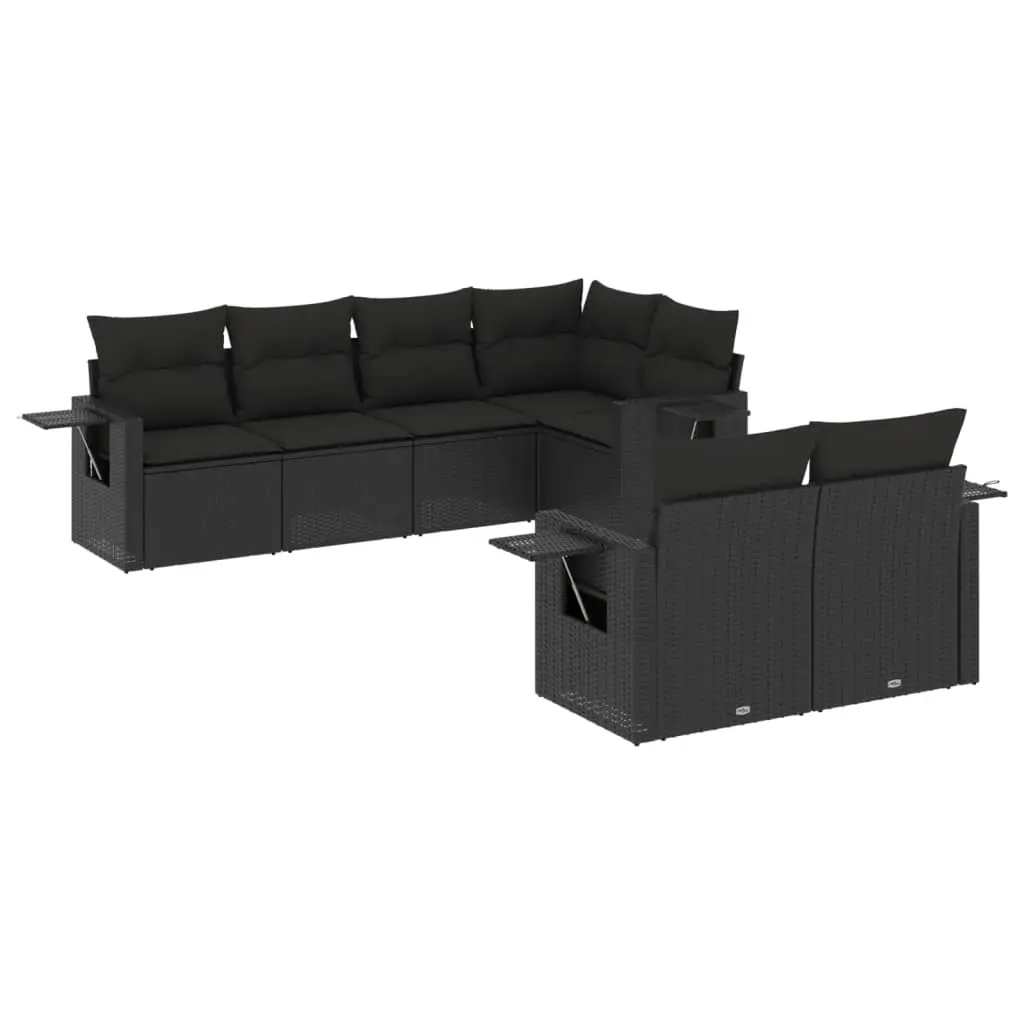 7 Piece Garden Sofa Set with Cushions Black Poly Rattan 3220404 - Furniture