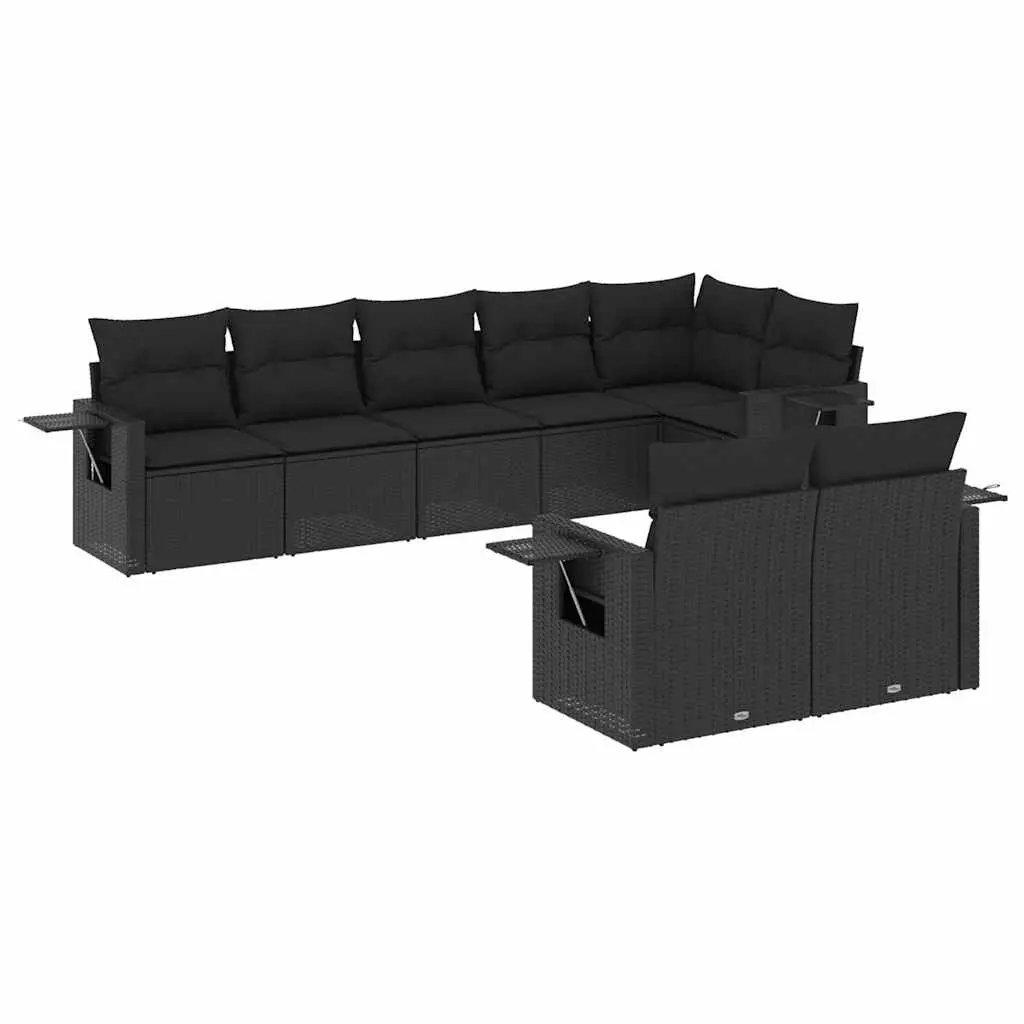 8 Piece Garden Sofa Set with Cushions Black Poly Rattan 3220414 - Furniture
