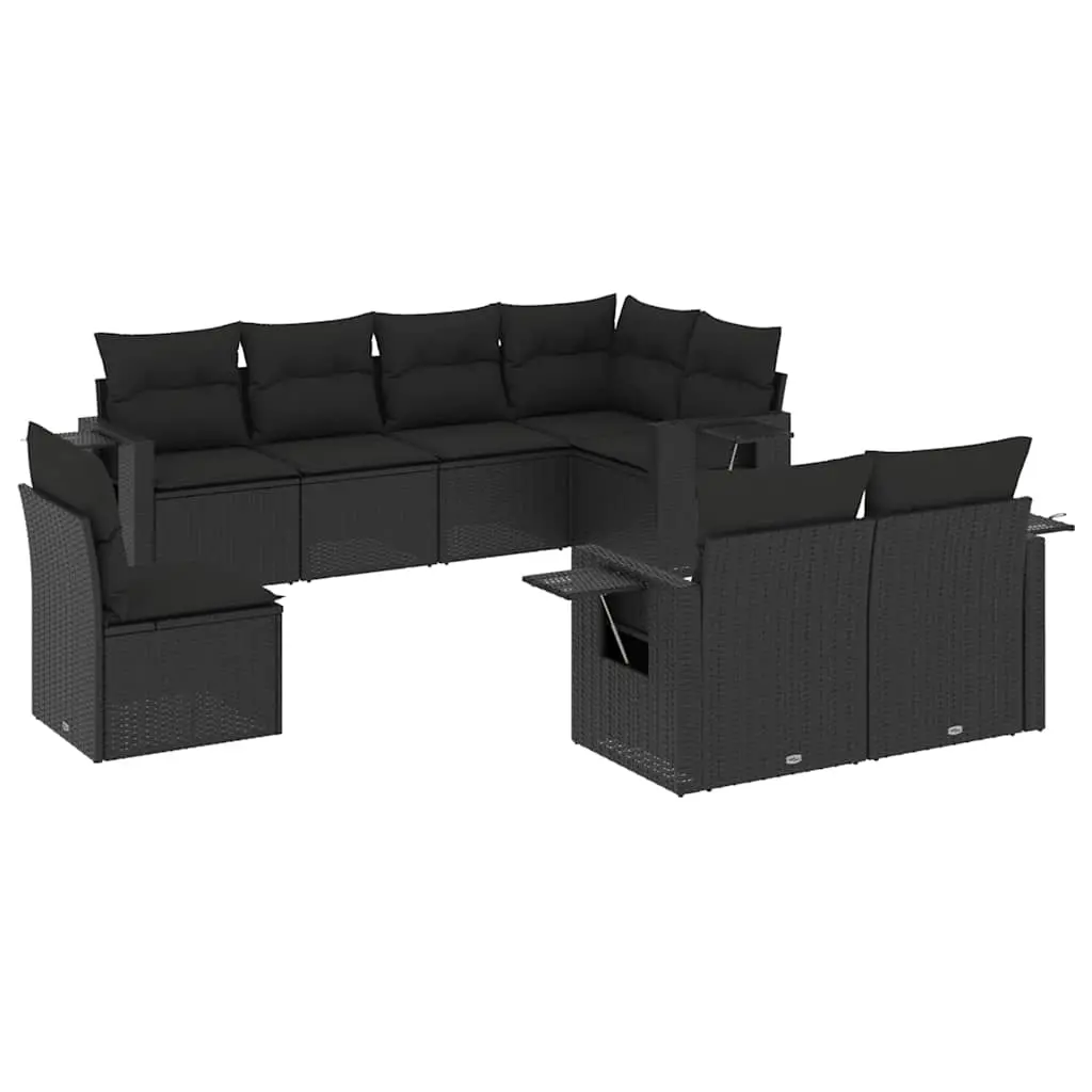 8 Piece Garden Sofa Set with Cushions Black Poly Rattan 3220434 - Furniture