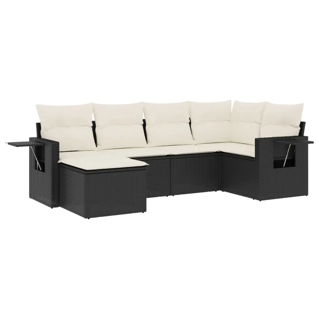 6 Piece Garden Sofa Set with Cushions Black Poly Rattan 3220455 - Furniture