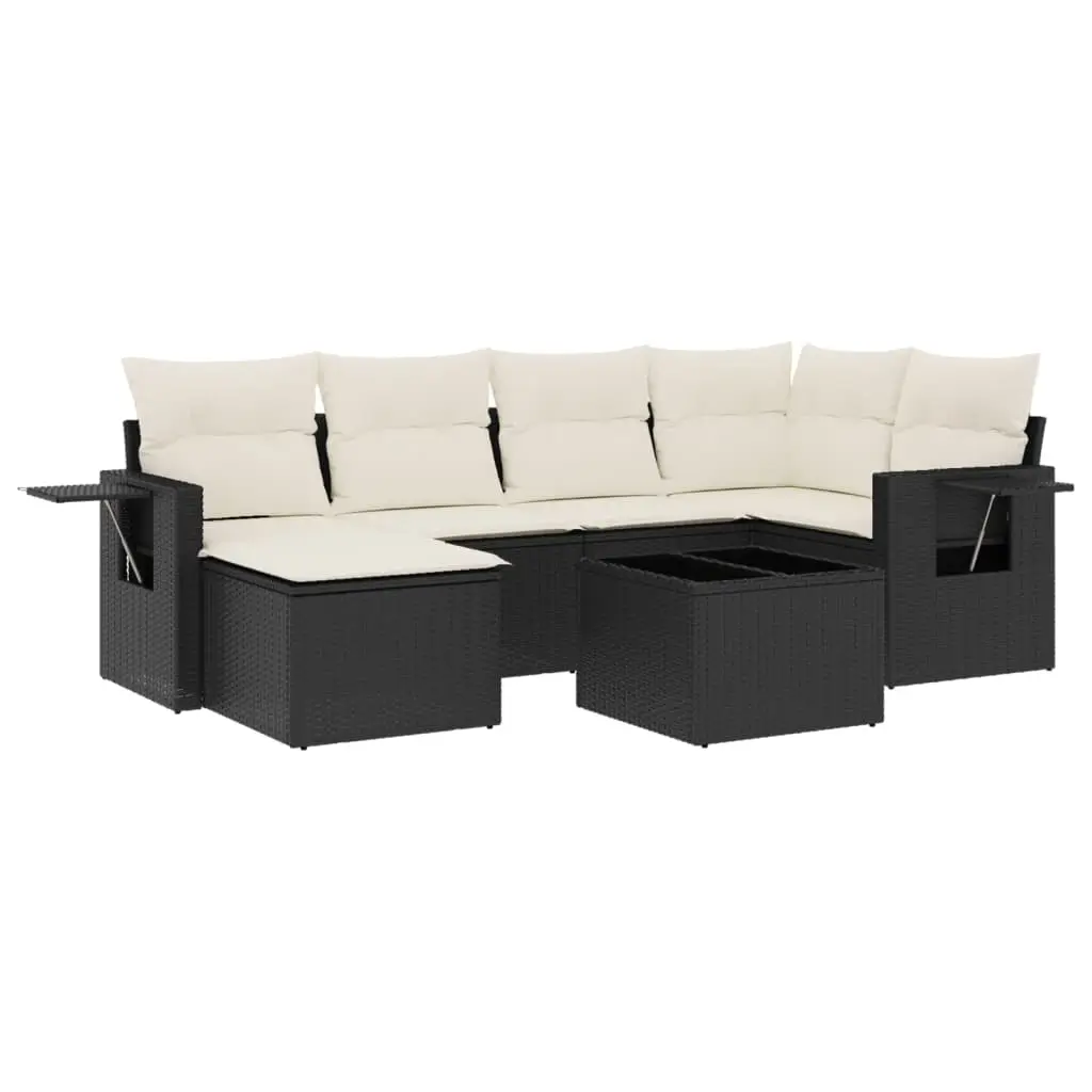 7 Piece Garden Sofa Set with Cushions Black Poly Rattan 3220465 - Furniture