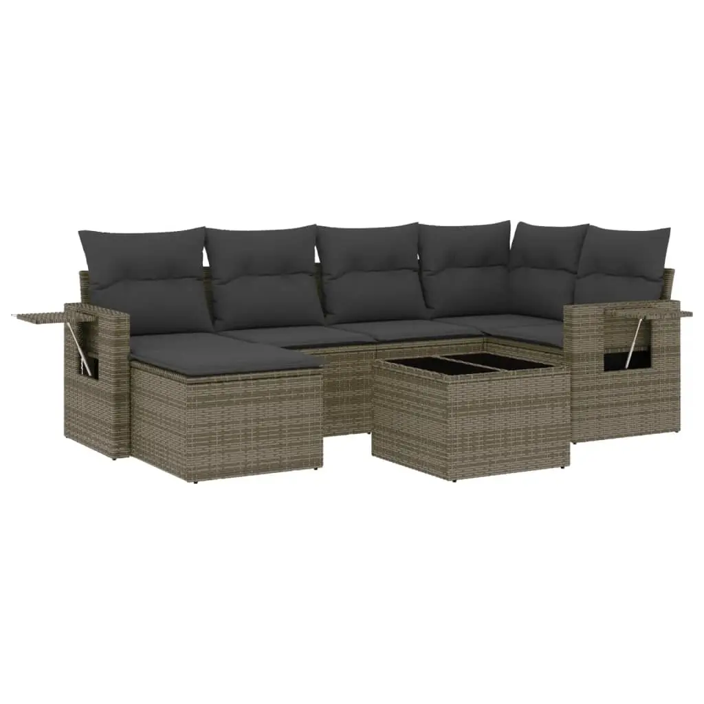 7 Piece Garden Sofa Set with Cushions Grey Poly Rattan 3220469 - Furniture