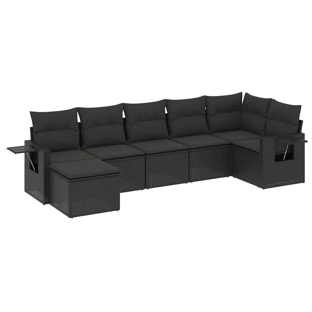 7 Piece Garden Sofa Set with Cushions Black Poly Rattan 3220474 - Furniture