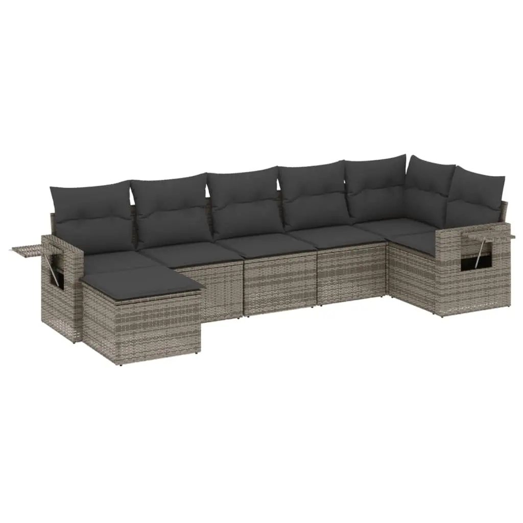7 Piece Garden Sofa Set with Cushions Grey Poly Rattan 3220479 - Furniture