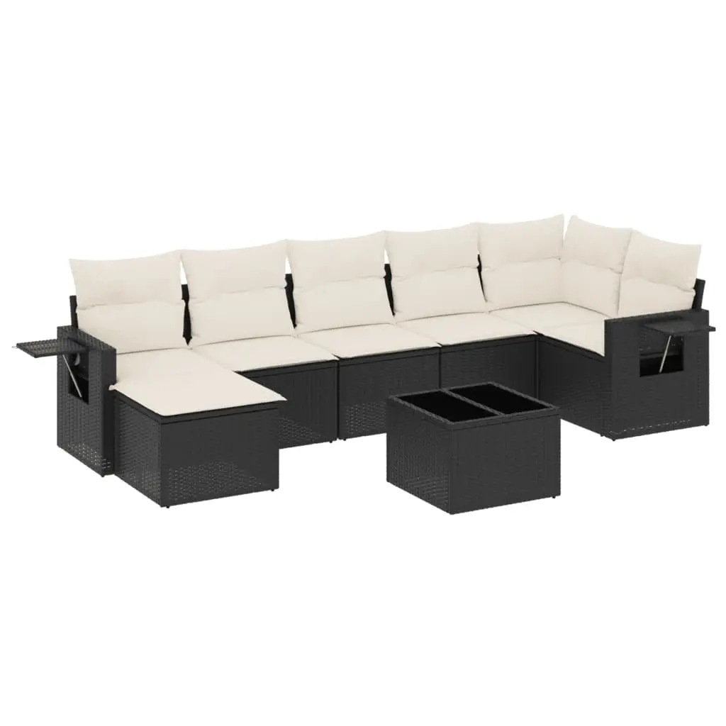 8 Piece Garden Sofa Set with Cushions Black Poly Rattan 3220485 - Furniture