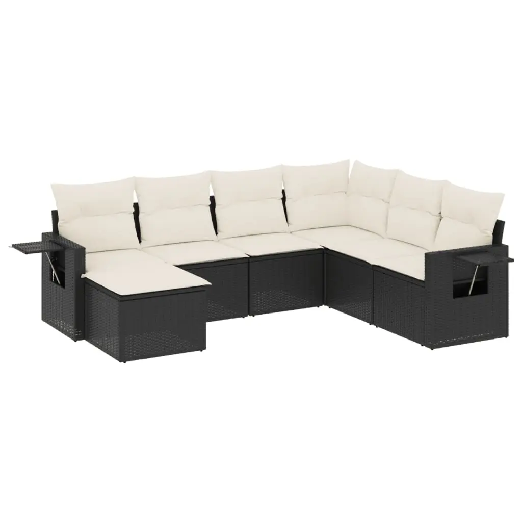 7 Piece Garden Sofa Set with Cushions Black Poly Rattan 3220495 - Furniture