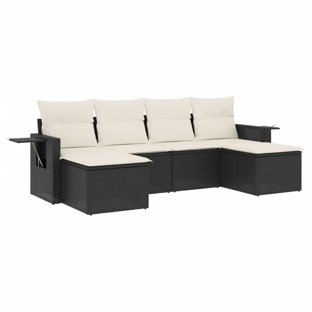 6 Piece Garden Sofa Set with Cushions Black Poly Rattan 3220515 - Furniture