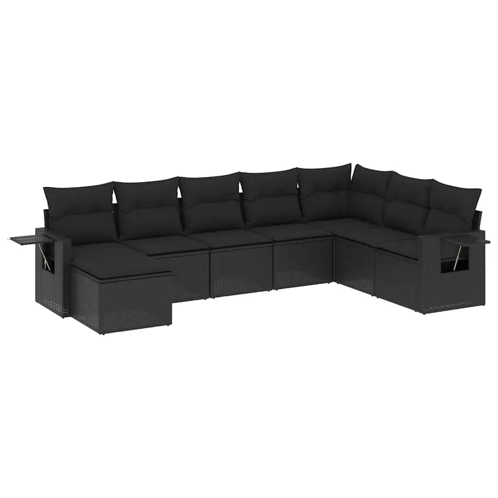 8 Piece Garden Sofa Set with Cushions Black Poly Rattan 3220554 - Furniture