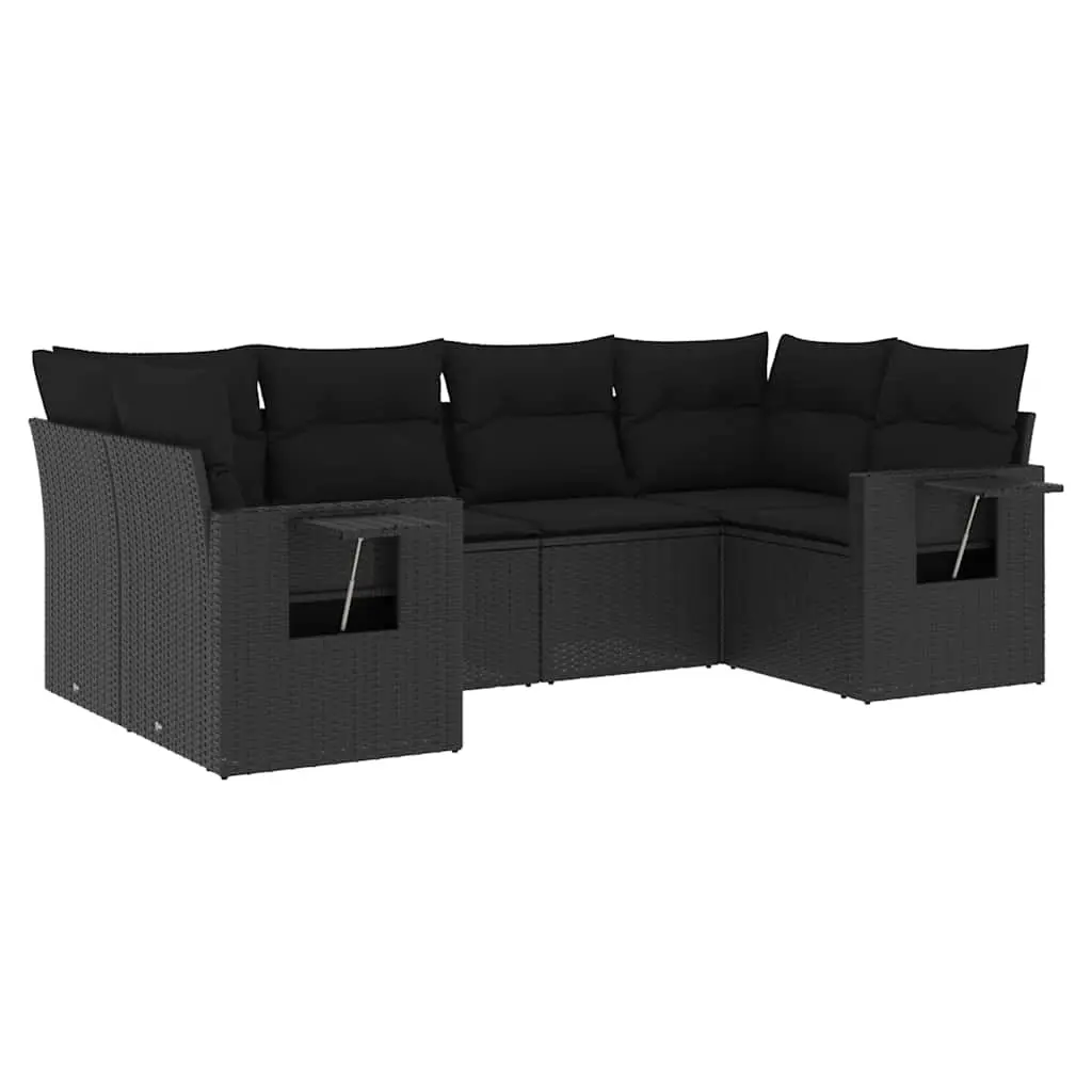 6 Piece Garden Sofa Set with Cushions Black Poly Rattan 3220574 - Furniture