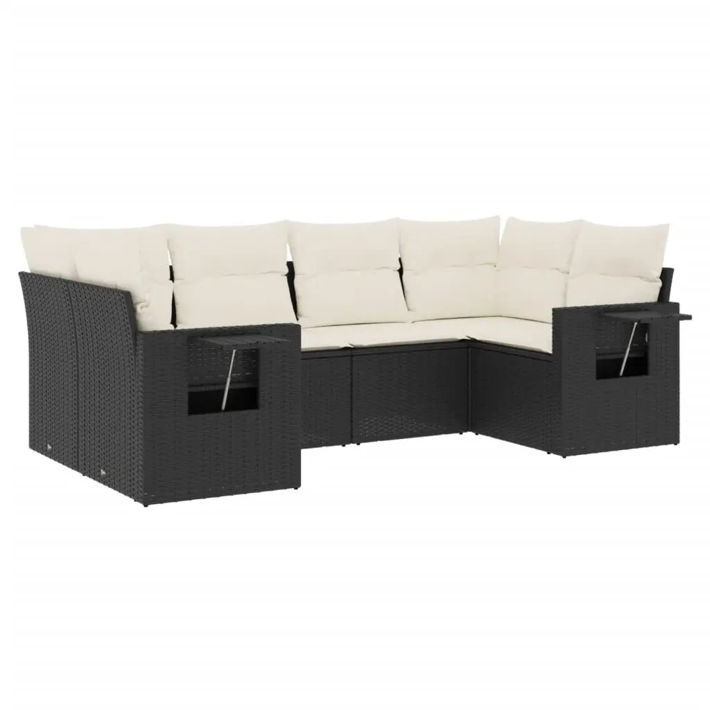6 Piece Garden Sofa Set with Cushions Black Poly Rattan 3220575 - Furniture