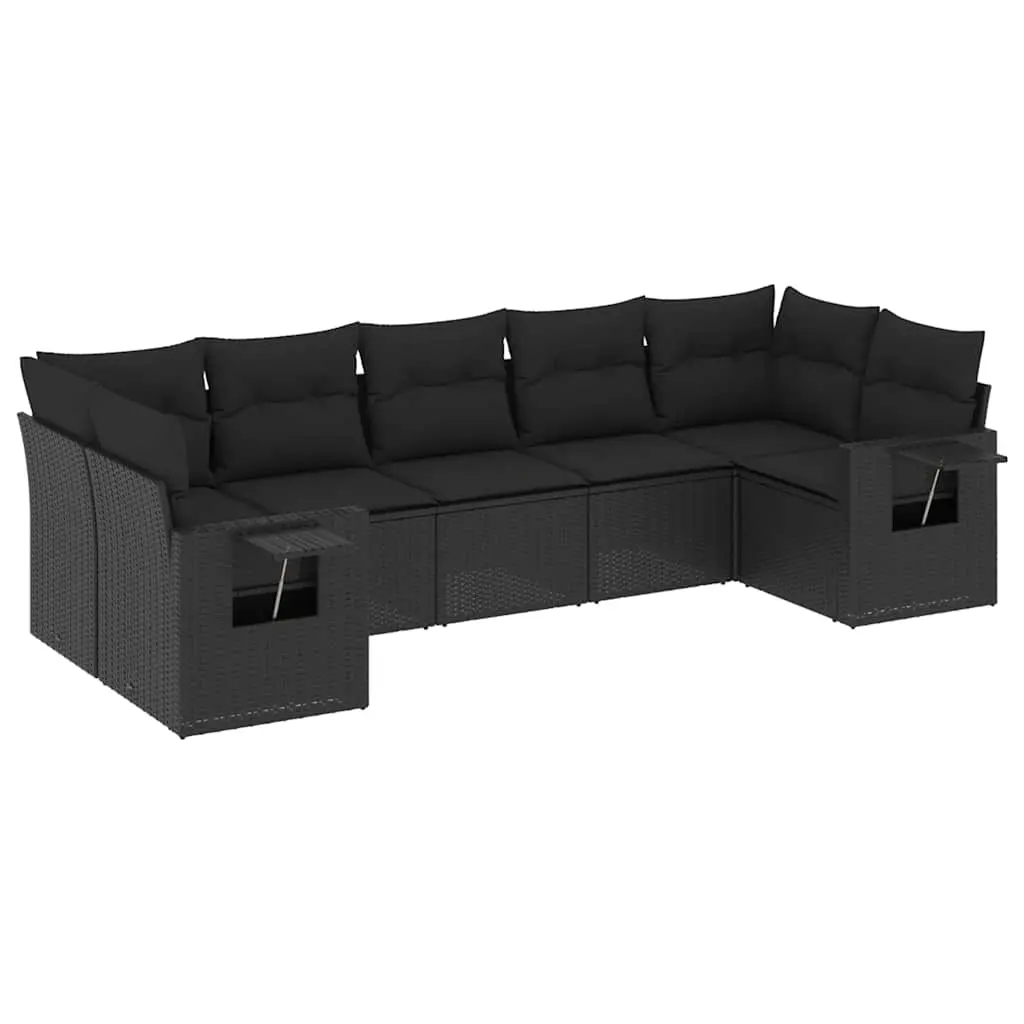 7 Piece Garden Sofa Set with Cushions Black Poly Rattan 3220584 - Furniture
