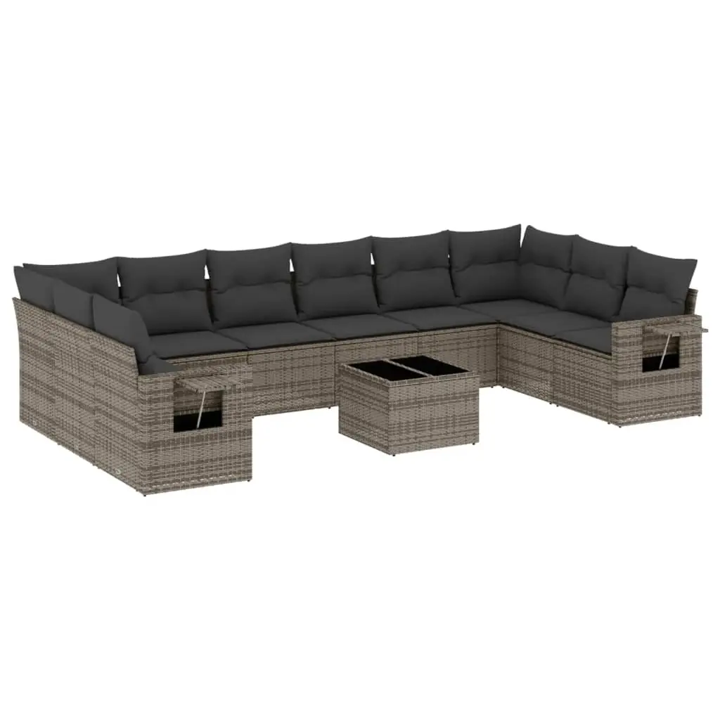 11 Piece Garden Sofa Set with Cushions Grey Poly Rattan 3220679 - Furniture