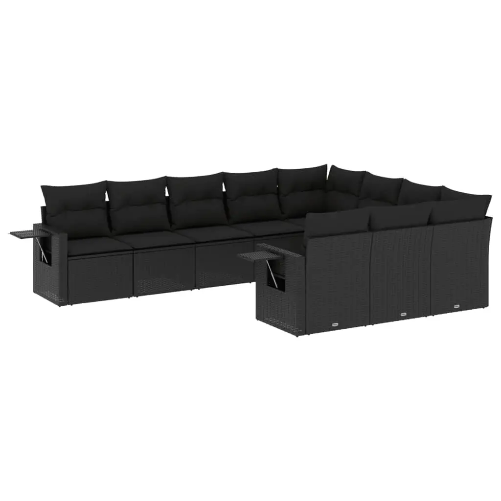 10 Piece Garden Sofa Set with Cushions Black Poly Rattan 3220684 - Furniture