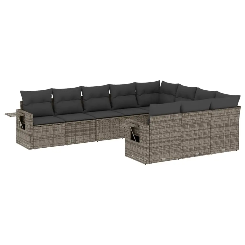 10 Piece Garden Sofa Set with Cushions Grey Poly Rattan 3220689 - Furniture