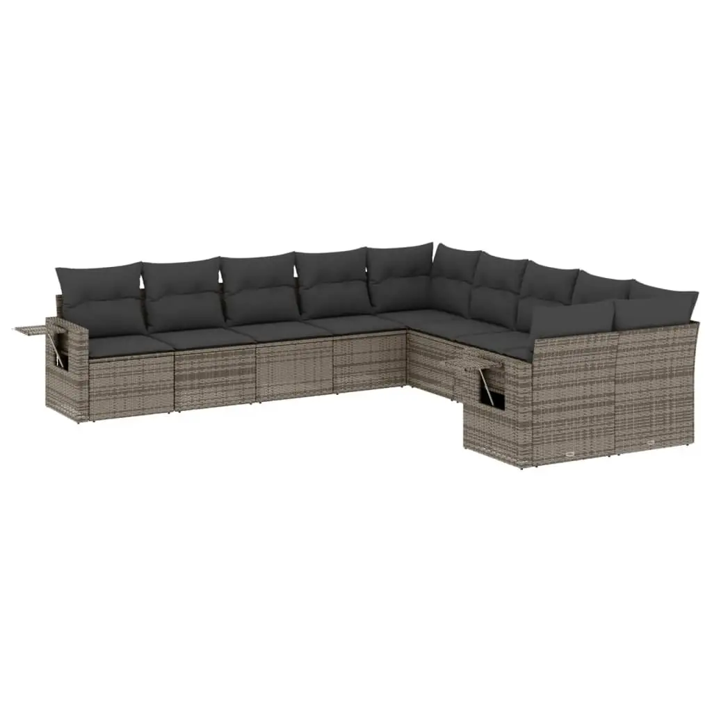 10 Piece Garden Sofa Set with Cushions Grey Poly Rattan 3220709 - Furniture