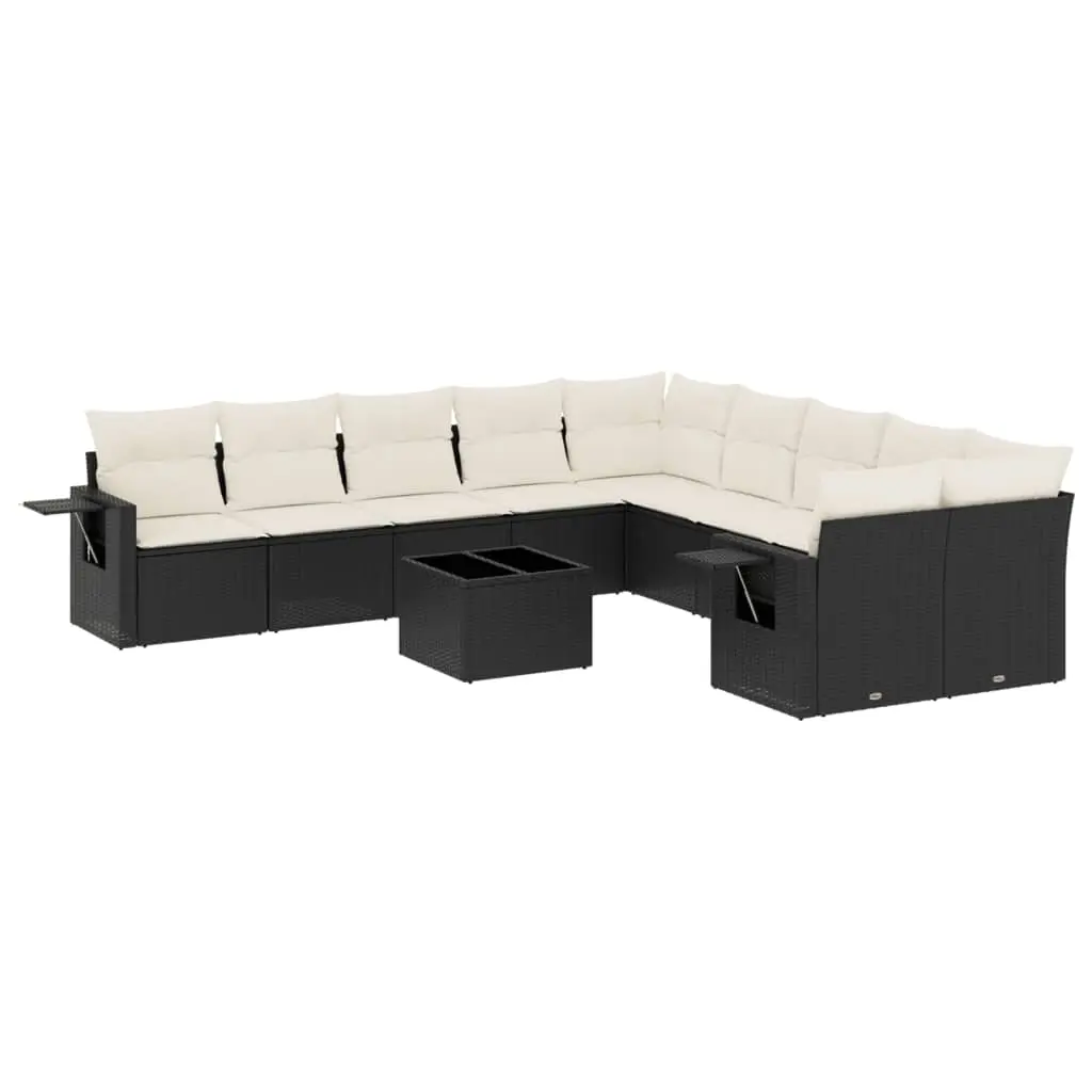 11 Piece Garden Sofa Set with Cushions Black Poly Rattan 3220715 - Furniture