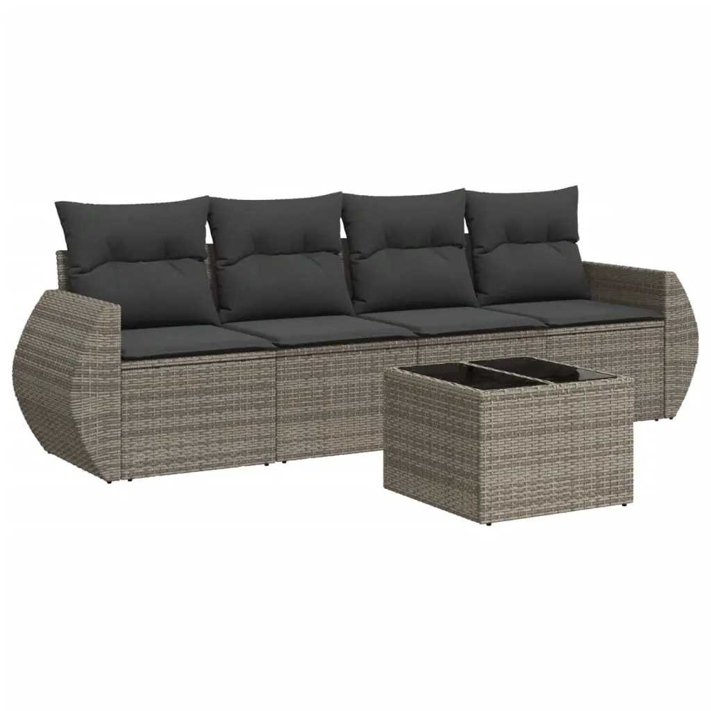 5 Piece Garden Sofa Set with Cushions Grey Poly Rattan 3221089 - Furniture