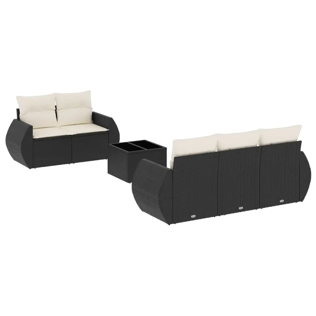 6 Piece Garden Sofa Set with Cushions Black Poly Rattan 3221095 - Furniture
