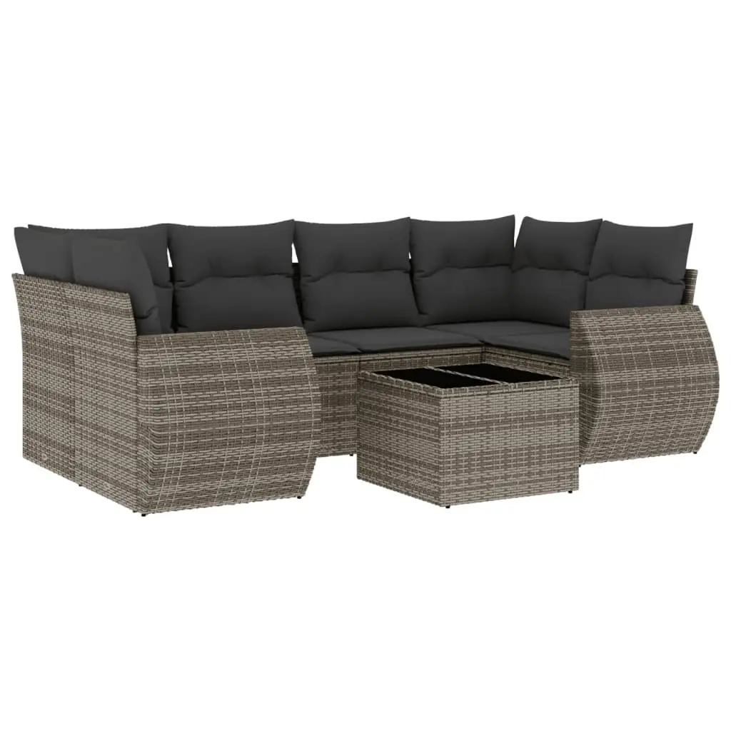 7 Piece Garden Sofa Set with Cushions Grey Poly Rattan 3221119 - Furniture