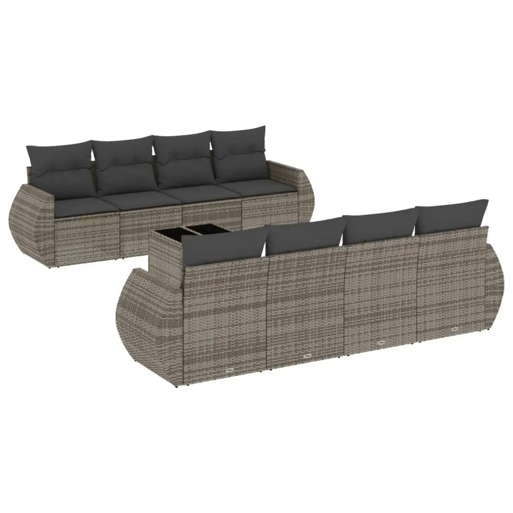 9 Piece Garden Sofa Set with Cushions Grey Poly Rattan 3221149 - Furniture