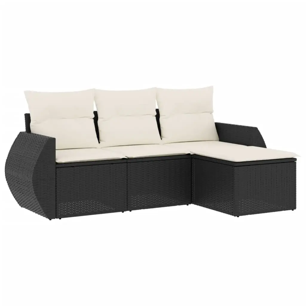 4 Piece Garden Sofa Set with Cushions Black Poly Rattan 3221265 - Furniture
