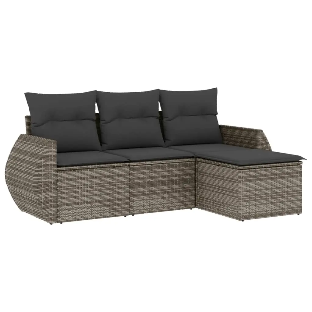 4 Piece Garden Sofa Set with Cushions Grey Poly Rattan 3221269 - Furniture