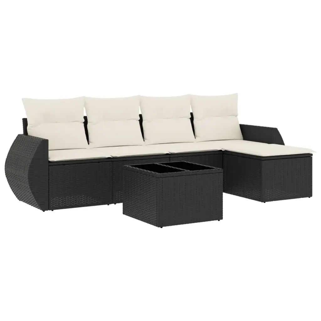 6 Piece Garden Sofa Set with Cushions Black Poly Rattan 3221295 - Furniture
