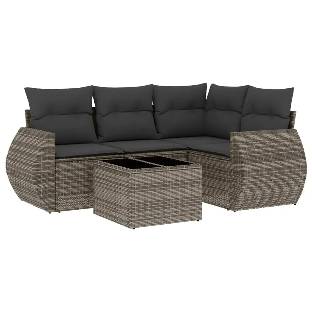 5 Piece Garden Sofa Set with Cushions Grey Poly Rattan 3221319 - Furniture
