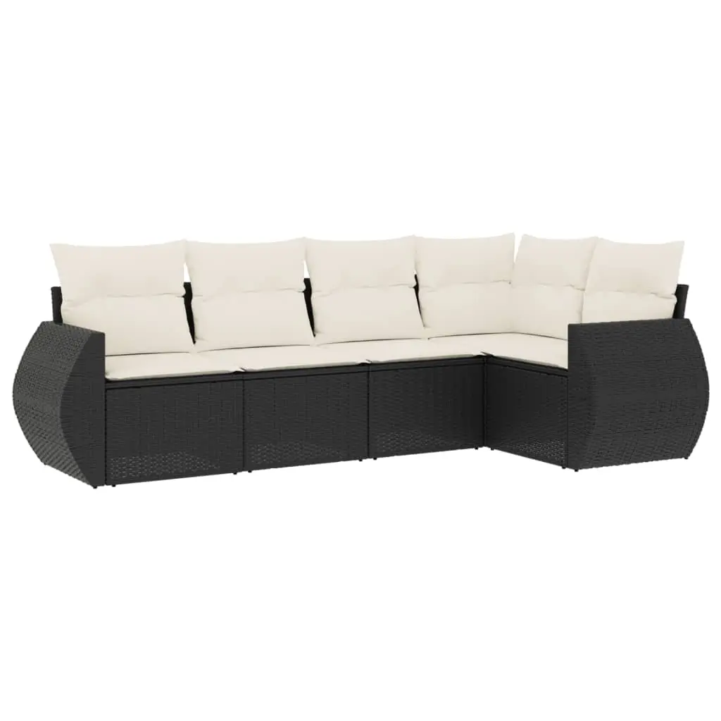 5 Piece Garden Sofa Set with Cushions Black Poly Rattan 3221325 - Furniture